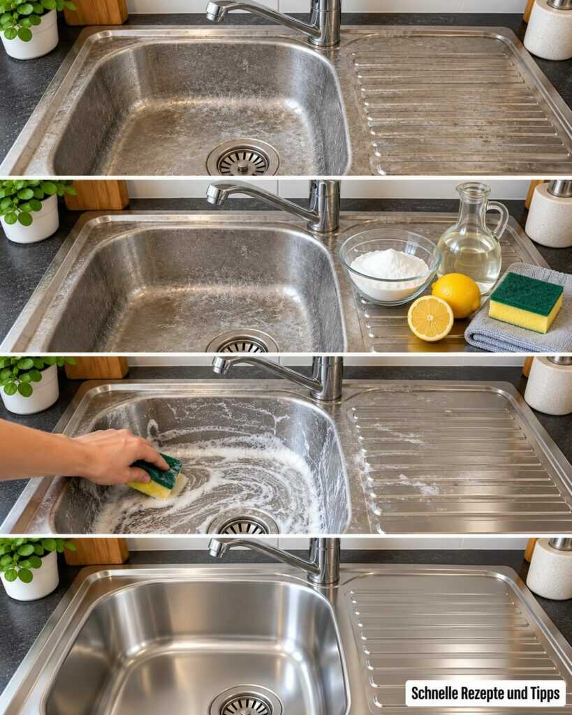 Edelstahlspüle stumpf und voller Wasserflecken? So wird sie wieder sauber und gleichmäßig glänzend