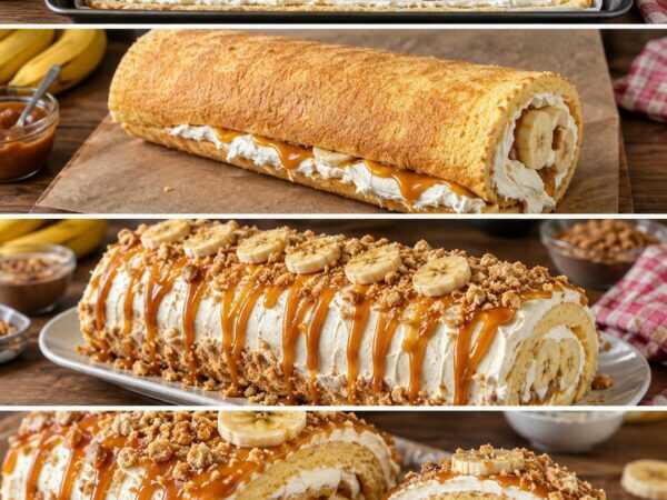 Bananen-Karamell-Biskuitrolle mit Sahne – cremig, fluffig und herrlich saftig