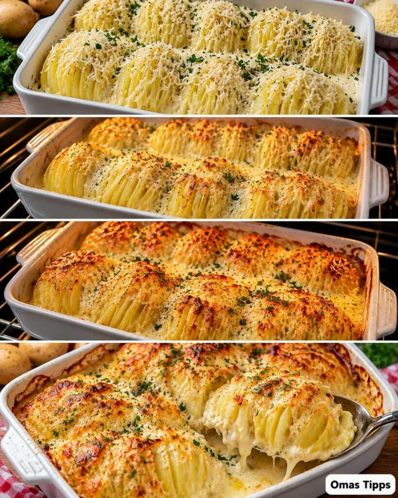 Cremige Hasselback-Kartoffeln aus dem Ofen – knusprig, käsig und unwiderstehlich zart