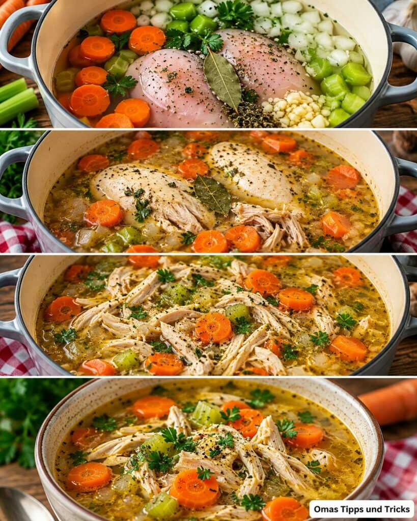 Cremige Hühnersuppe wie bei Oma – mit zartem Hähnchen, Möhren und Sellerie