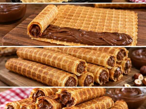 Knusprige Waffelröllchen mit Schoko-Haselnuss-Creme – einfach selbst gemacht