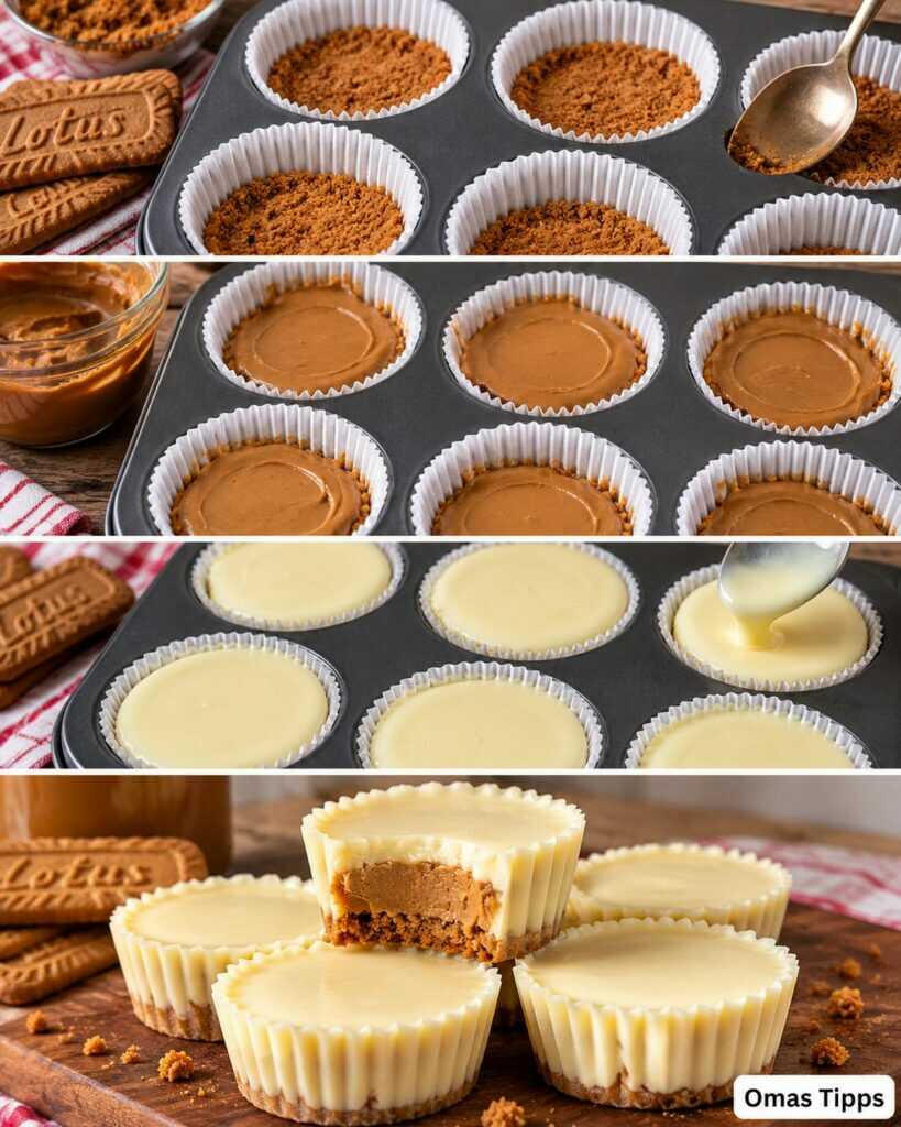 Cremige Biscoff-Cheesecake-Cups ohne Backen – mit weißer Schokolade und knusprigem Keksboden