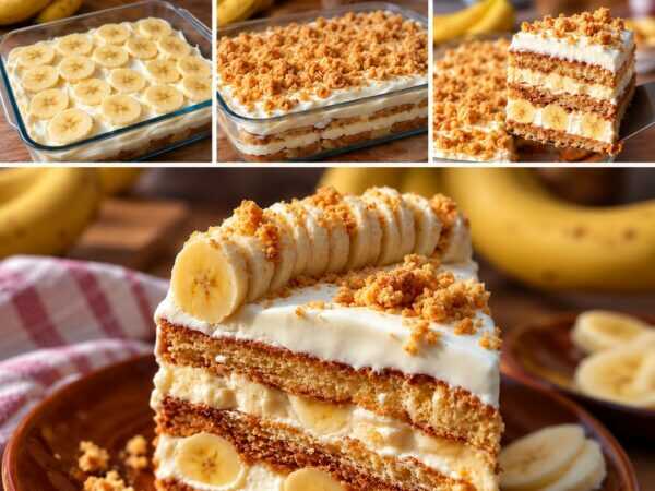 Cremiger Bananen-Keks-Traum ohne Backen – das einfache Schichtdessert, das alle lieben