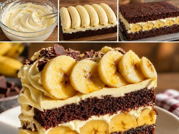 Saftiger Schoko-Bananen-Kuchen mit Vanillecreme – herrlich cremig und schokoladig
