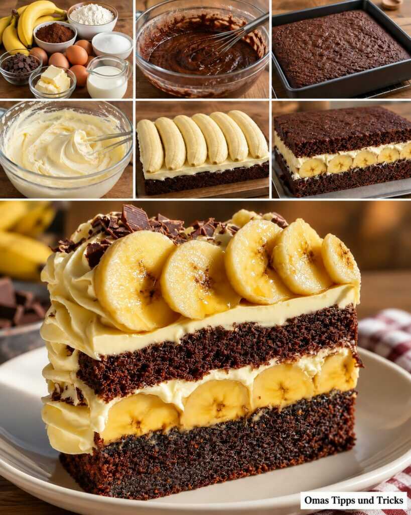 Saftiger Schoko-Bananen-Kuchen mit Vanillecreme – herrlich cremig und schokoladig