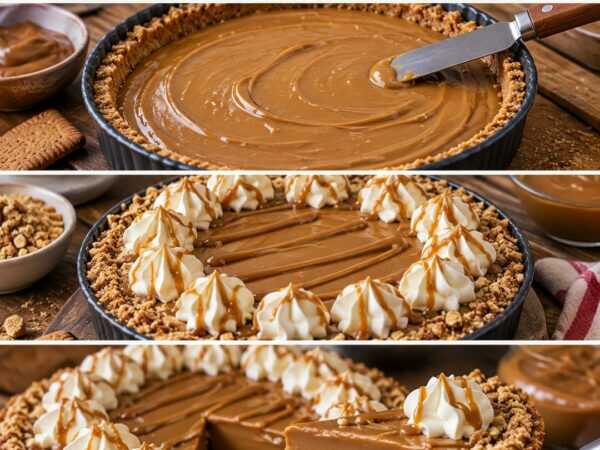 Cremige Karamell-Tarte ohne Backen – mit knusprigem Keksboden und Sahnehäubchen