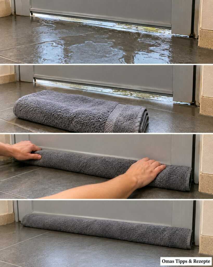 Regenwasser kommt unter der Tür durch? Dieser einfache Handtuch-Trick schützt deinen Boden sofort vor Nässe