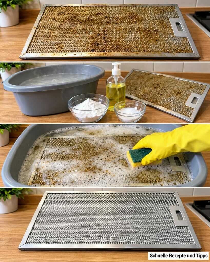 Eingebrannter Dunstabzugshauben-Filter wieder sauber: So löst du hartnäckiges Küchenfett