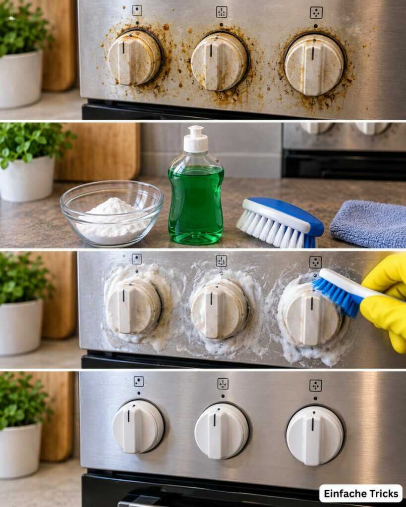 Vergilbte Herdknöpfe und Fettkrusten? Mit dieser einfachen Methode werden sie wieder sauber