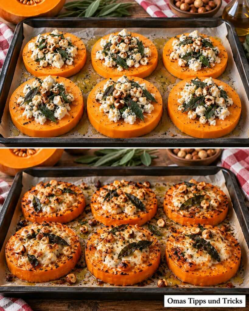 Ofenkürbis mit Gorgonzola, Haselnüssen und Salbei – herzhaft, cremig und herrlich knusprig