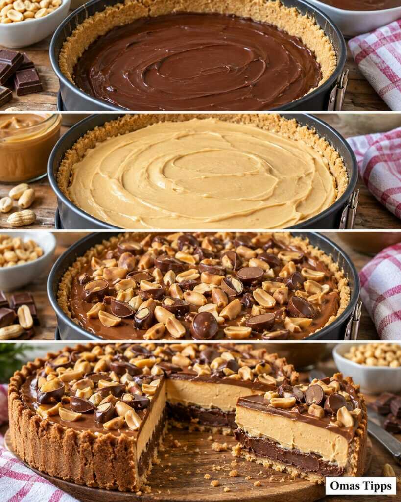 Cremige Erdnuss-Schoko-Torte ohne Backen – mit Knusperboden und Schokoladenganache