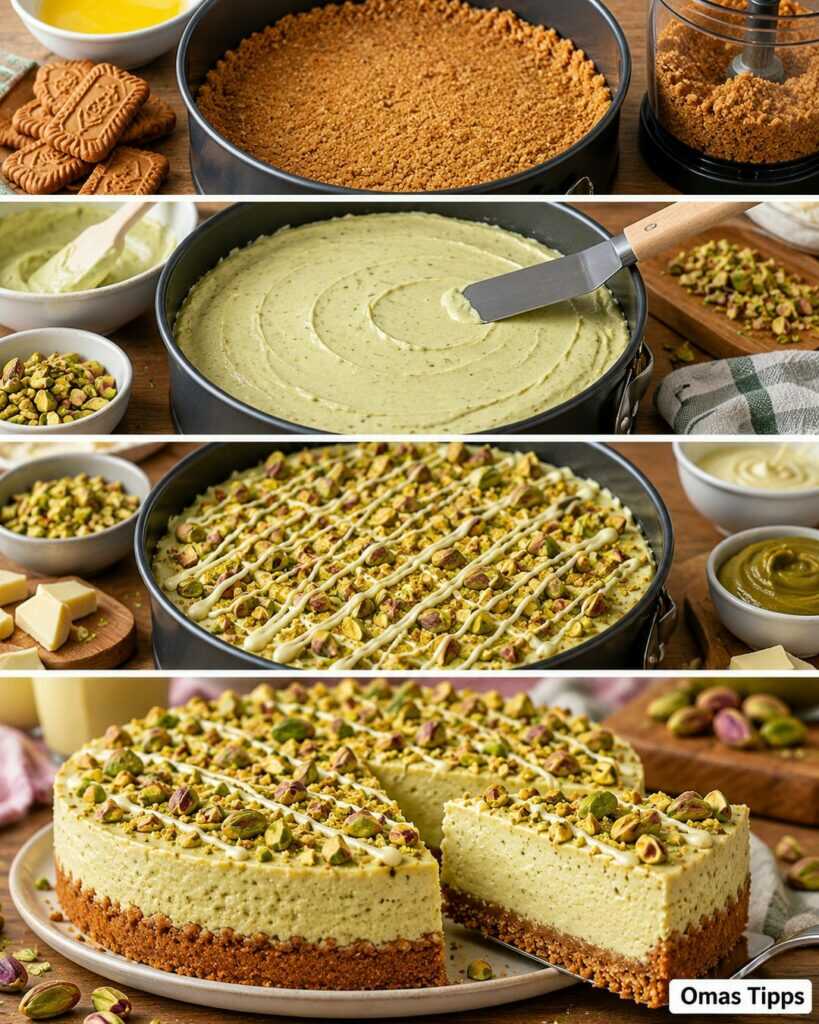 Pistazien-Cheesecake wie aus der Konditorei – unglaublich cremig mit knusprigem Keksboden