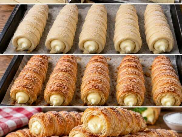 Knusprige Blätterteigrollen mit Vanillecreme – außen goldbraun, innen herrlich cremig
