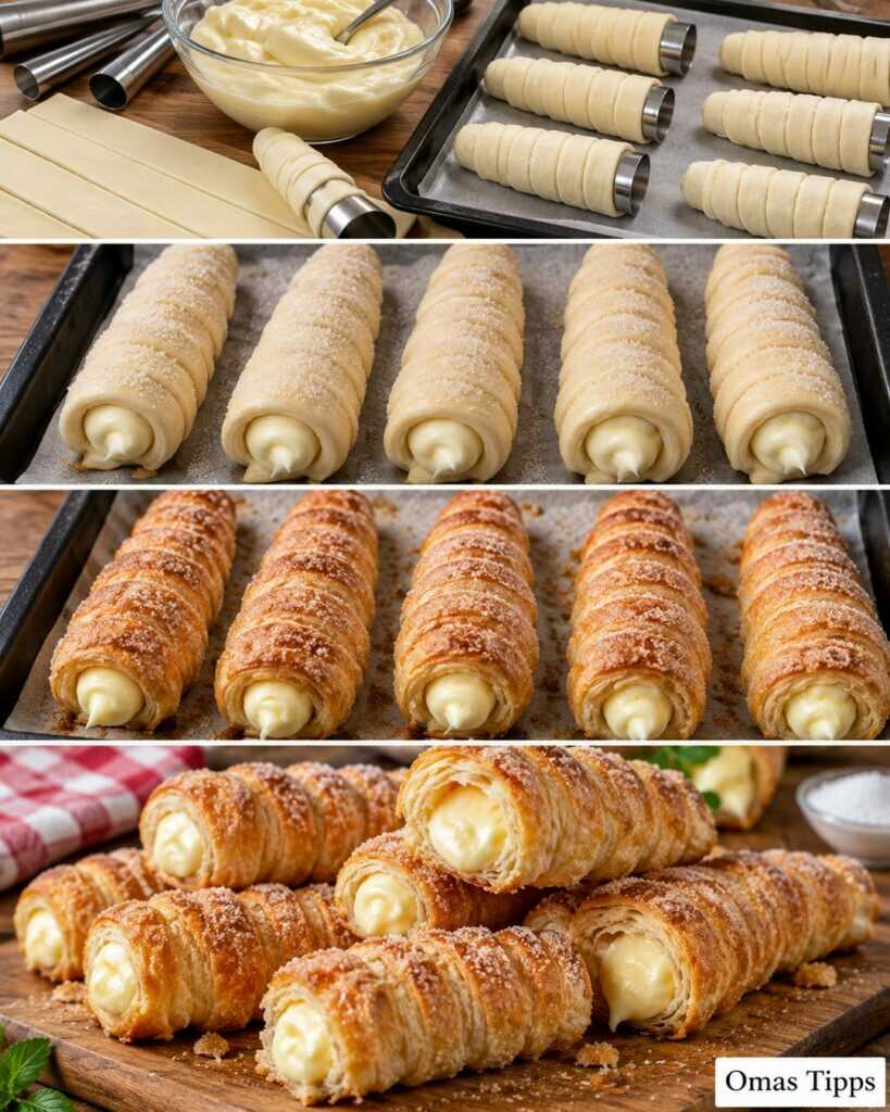 Knusprige Blätterteigrollen mit Vanillecreme – außen goldbraun, innen herrlich cremig