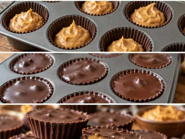 Schoko-Erdnussbutter-Cups ohne Backen – cremige Füllung, knackige Schokohülle