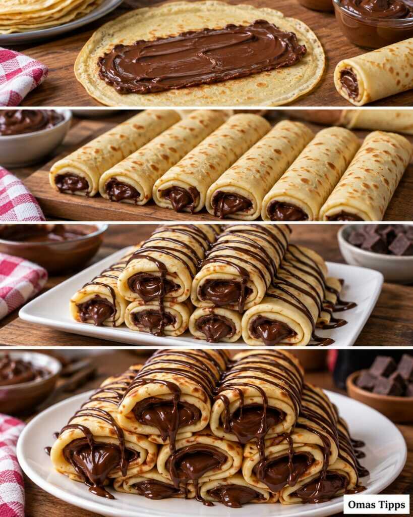 Gefüllte Schoko-Crêpes – hauchdünn, weich und mit extra cremigem Schokoladenkern