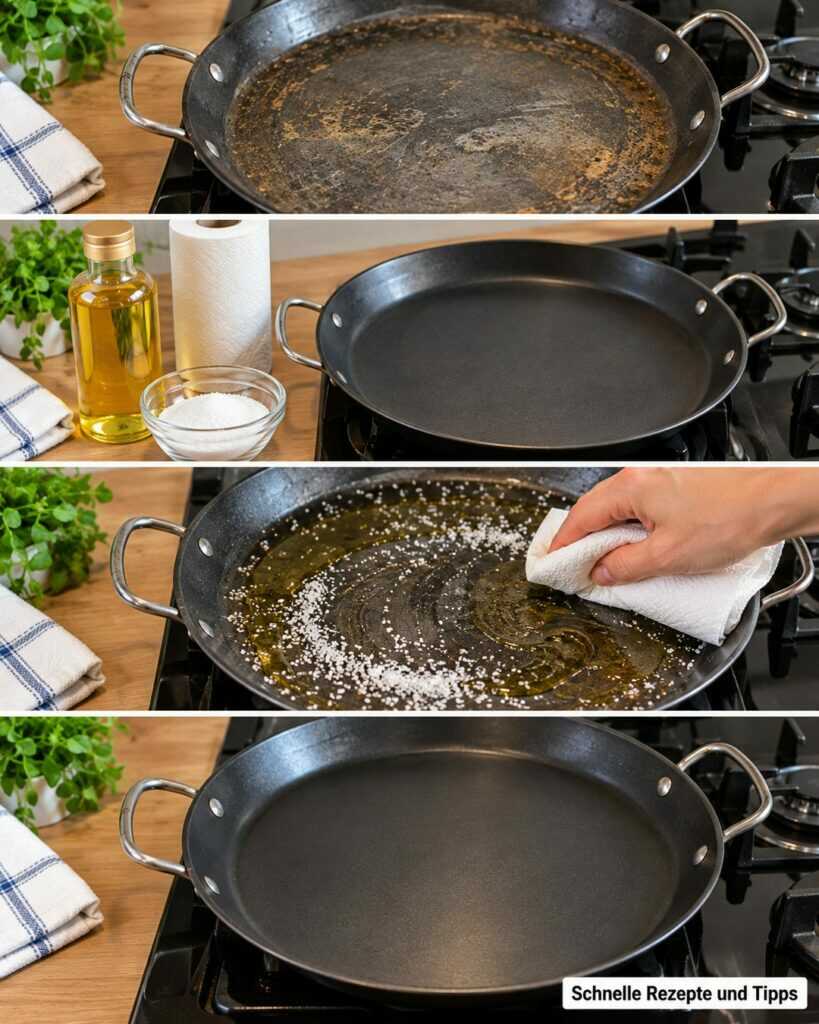 Neue Eisenpfanne richtig einbrennen: Mit wenig Öl entsteht eine robuste Patina