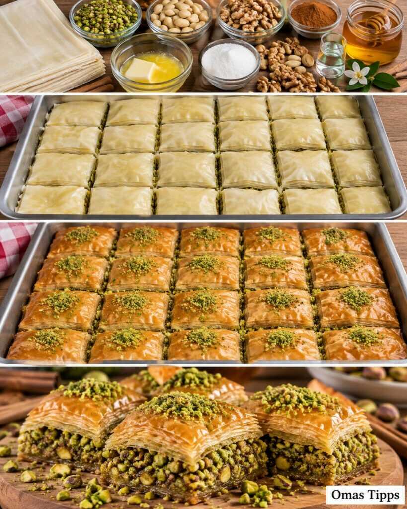 Knusprige Baklava mit Pistazien, Walnüssen und Mandeln – herrlich saftig mit Honig-Orangenblüten-Sirup