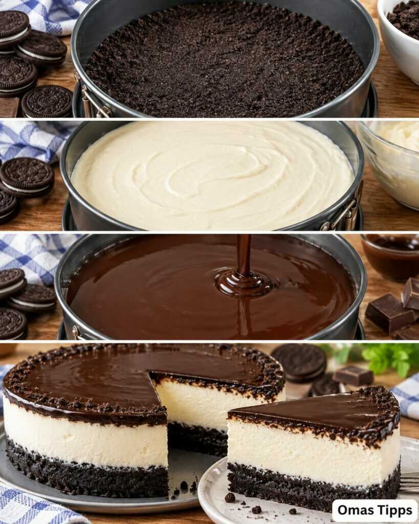 Oreo-Cheesecake ohne Backen – unglaublich cremig mit knackigem Keksboden und Schoko-Ganache