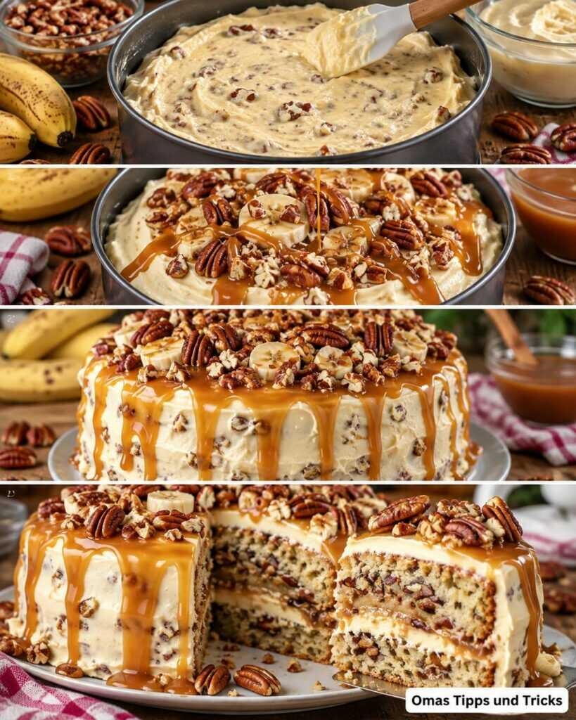 Saftiger Bananen-Pekannuss-Kuchen mit Karamell – cremig, nussig und unwiderstehlich