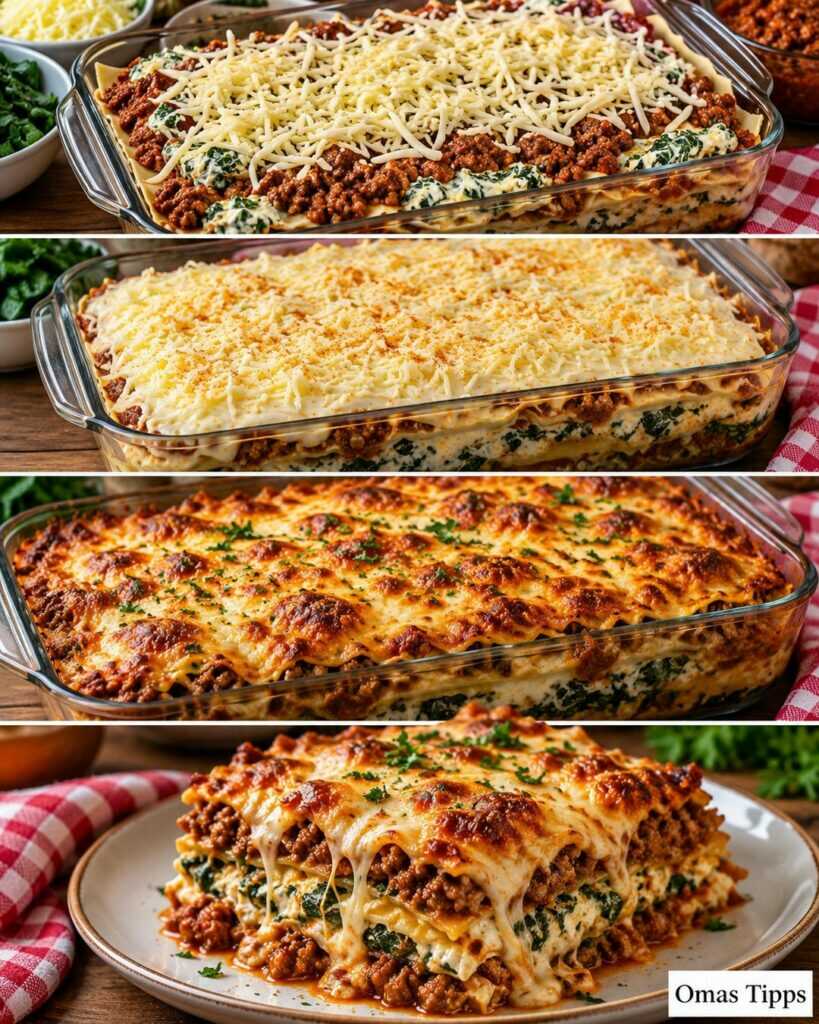 Cremige Hackfleisch-Spinat-Lasagne mit Ricotta und Käse – einfaches Familienrezept