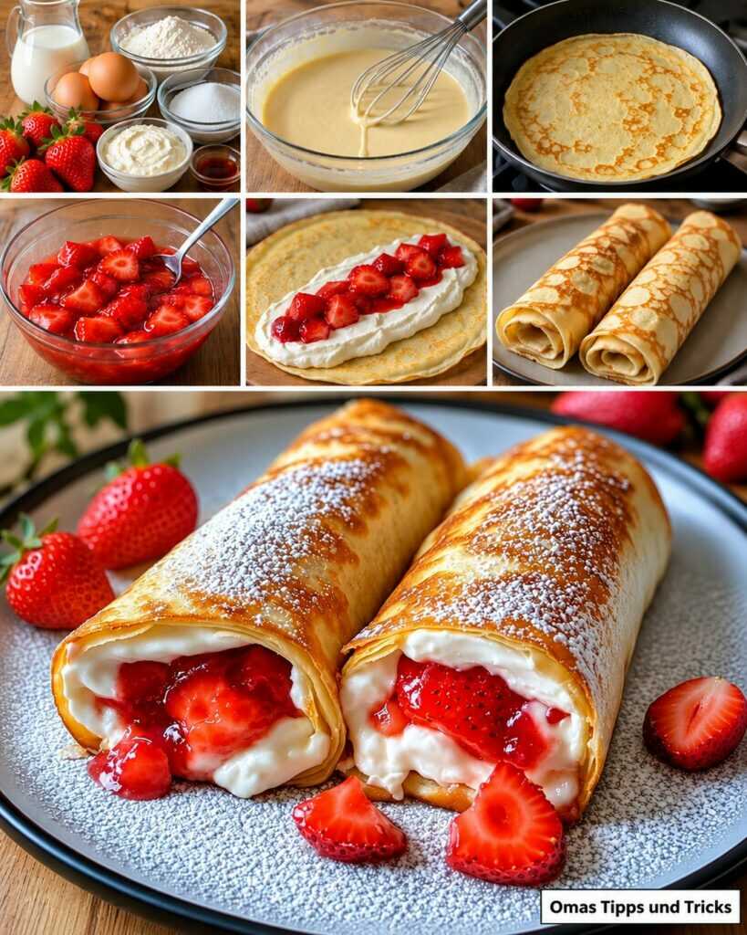 Erdbeer-Crêpes mit cremiger Vanillefüllung – so werden sie hauchdünn, saftig und unwiderstehlich