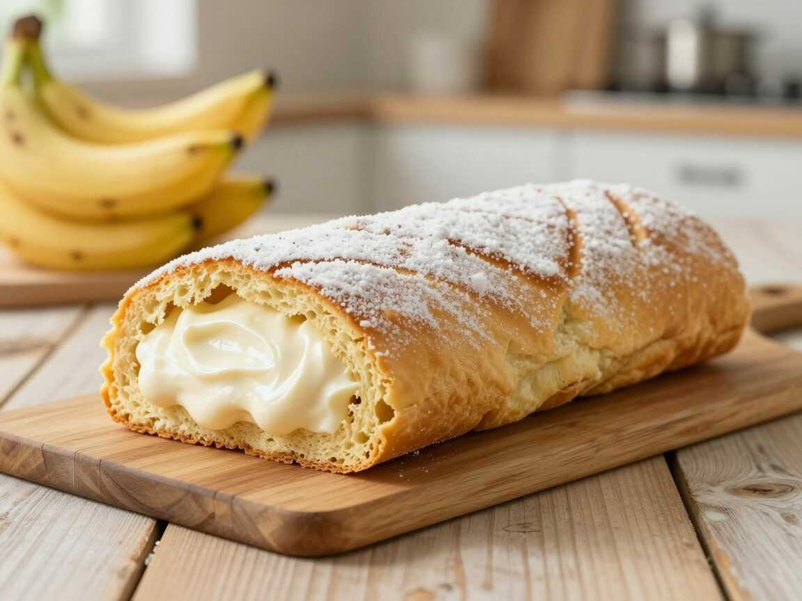Bananen-Karamell-Biskuitrolle mit Sahne – cremig, fluffig und herrlich saftig