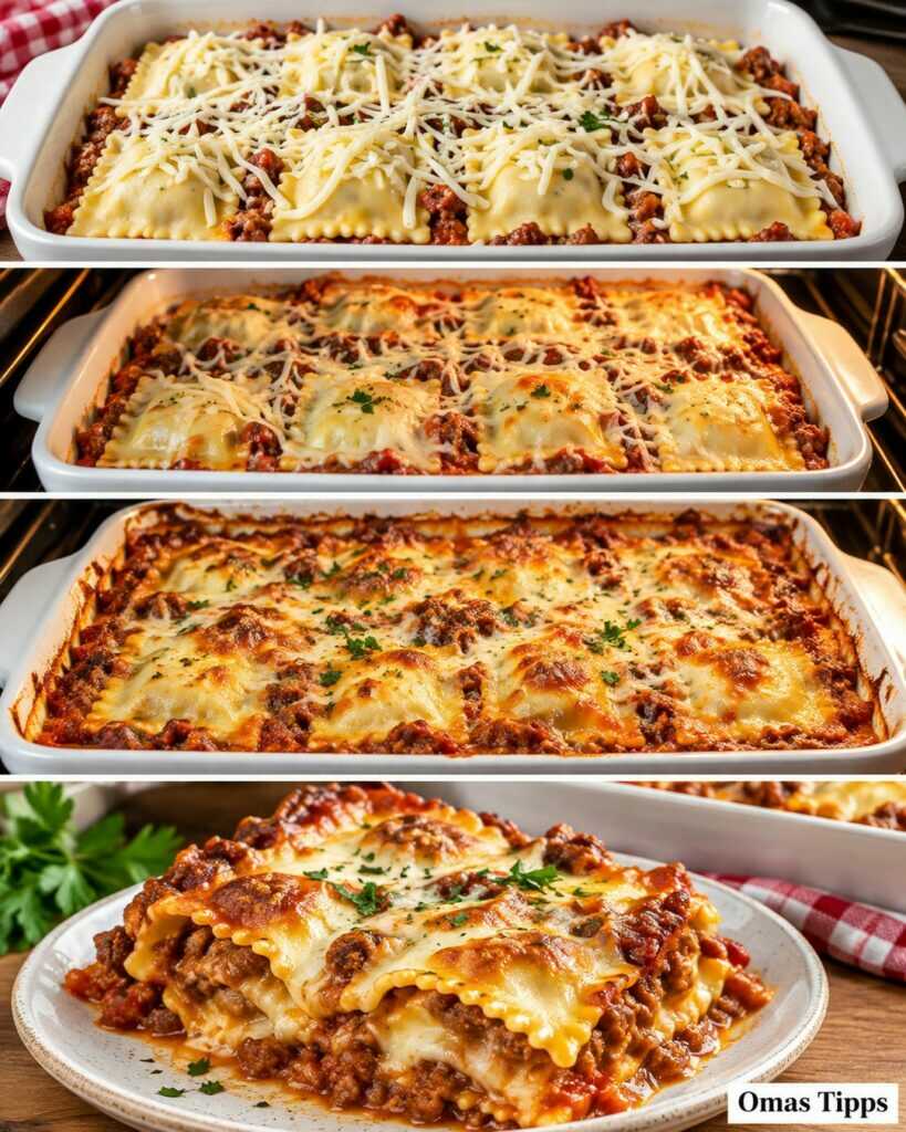 Überbackener Ravioli-Auflauf mit Hackfleisch und Käse – einfach, herzhaft und familienfreundlich