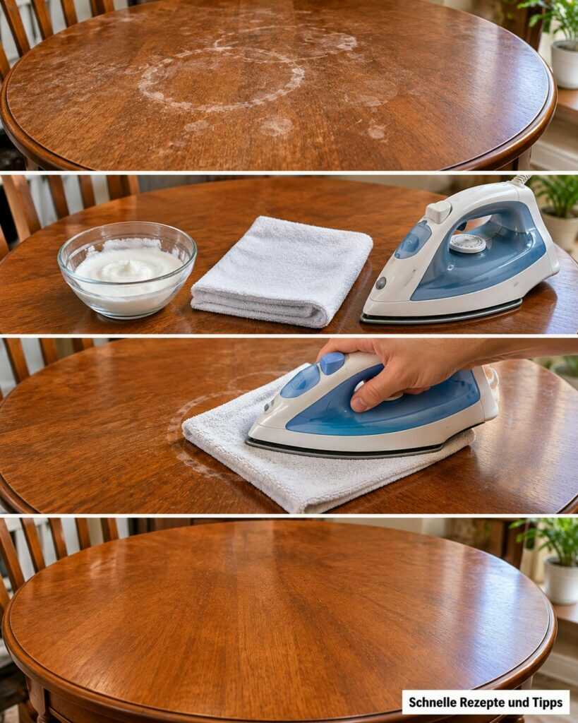 Weiße Wasserringe auf dem Holztisch? So verschwinden Feuchtigkeitsflecken besonders schonend