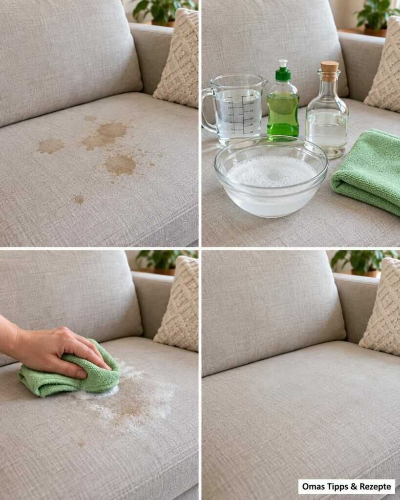 Flecken auf dem Stoffsofa? Mit dieser schonenden Methode wird die Polsterung wieder sauber