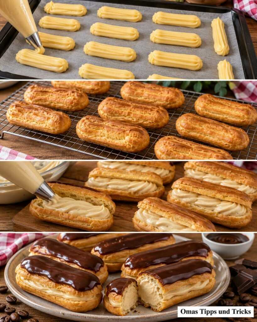 Kaffee-Eclairs wie vom Konditor – luftig, cremig und mit glänzender Schokoladenglasur