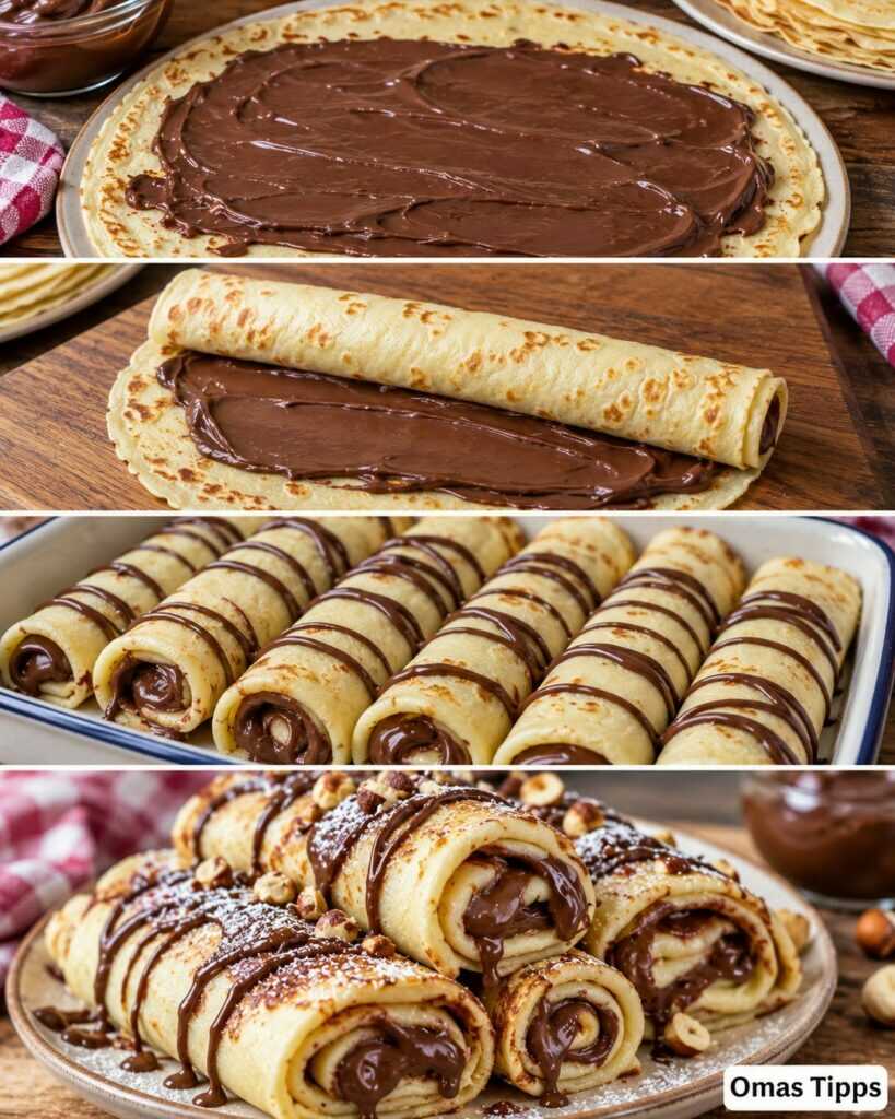 Schoko-Crêpes-Röllchen wie vom Café – hauchdünn, herrlich weich und cremig gefüllt