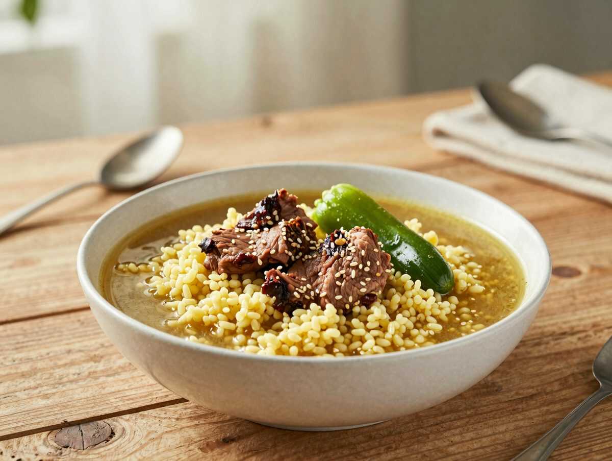 Couscous wie aus der Familienküche: Zartes Fleisch, würzige Merguez und Gemüse in einer herrlich aromatischen Brühe