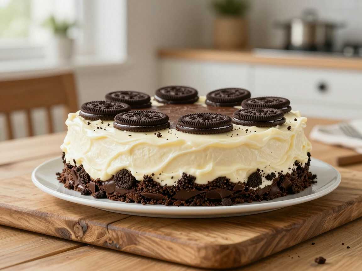 Cremige Oreo-Eistorte mit Vanille, Schokolade und knusprigem Keksboden