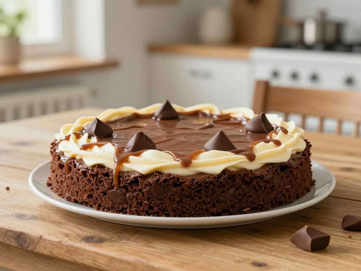 Cremige Schoko-Karamell-Torte mit Brownieboden und Schokoriegeln