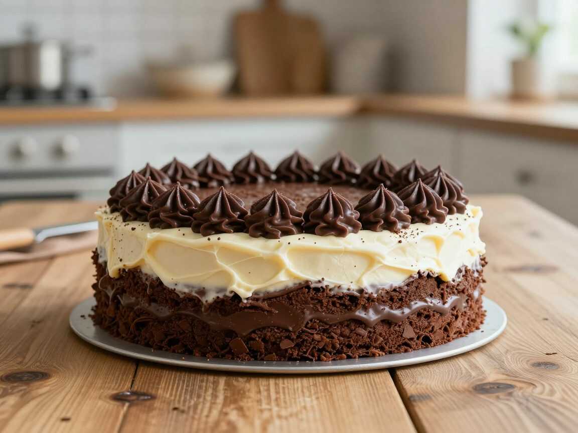 Cremiger Schoko-Vanille-Schnittenkuchen – saftige Schichten mit feiner Trüffelkrone