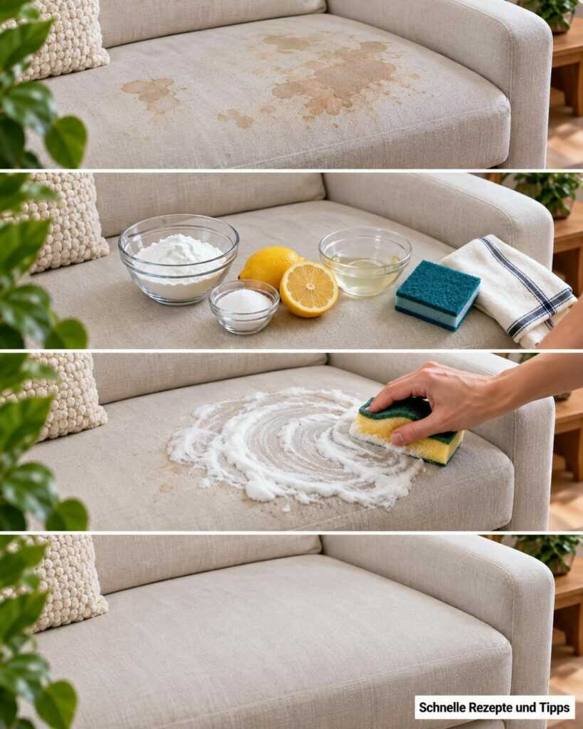 Sofa voller Flecken? So reinigst du Polster schonend, ohne Wasser­ränder zu hinterlassen