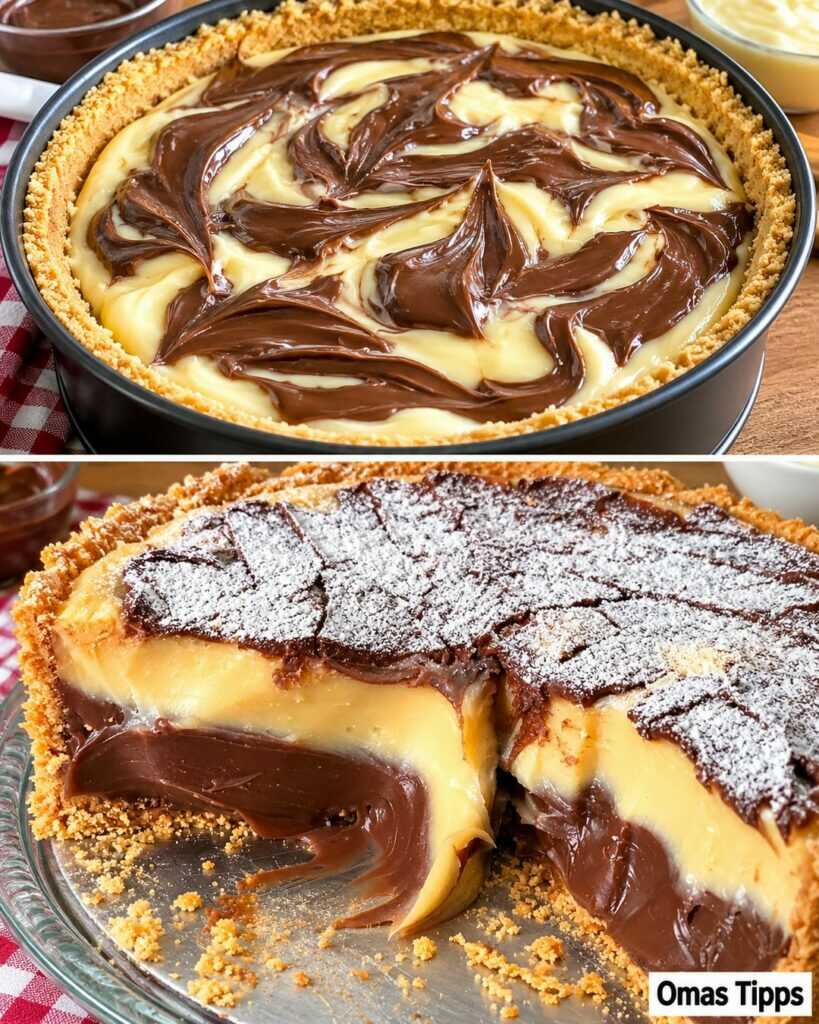 Cremige Schoko-Vanille-Tarte mit Knusperboden – unwiderstehlich zart und herrlich schokoladig