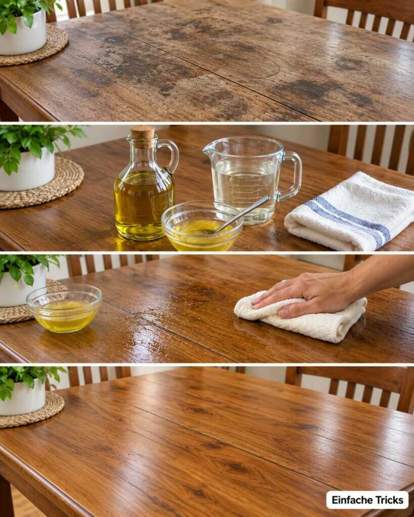 Stumpfes Holz wieder auffrischen: So bekommt ein alter Holztisch neuen Glanz