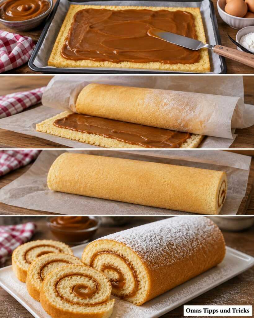 Flaumige Biskuitrolle mit Dulce de Leche – einfach, weich und unwiderstehlich cremig