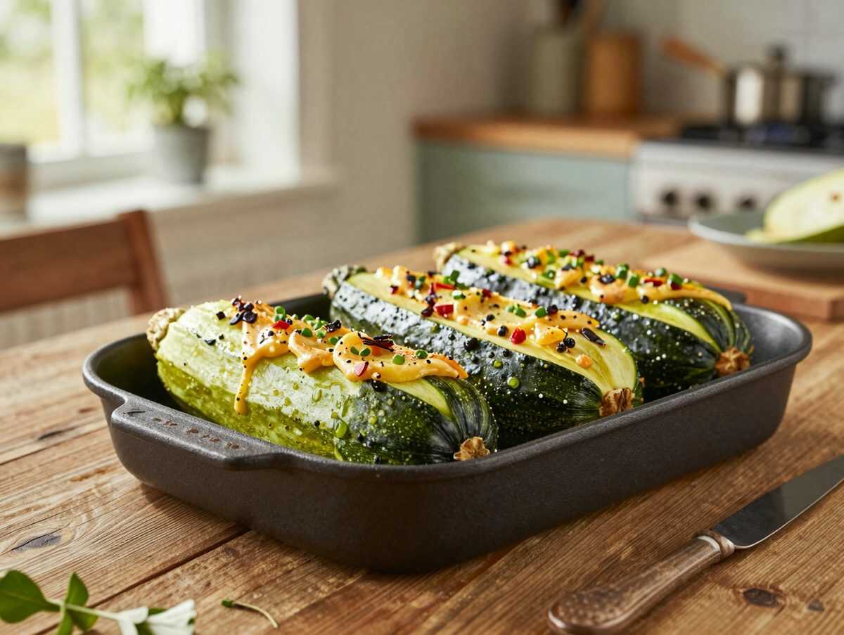 Diese gefüllten Zucchini aus dem Ofen sind schneller weg, als man schauen kann – saftig, würzig und herrlich überbacken