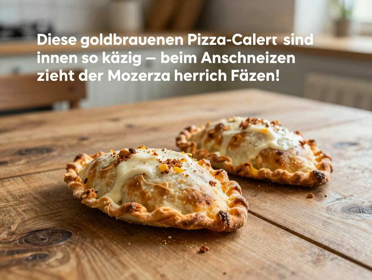 Diese goldbraunen Pizza-Calzone sind innen so käsig – beim Anschneiden zieht der Mozzarella herrlich Fäden!