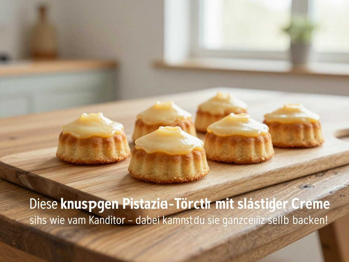 Diese knusprigen Pistazien-Törtchen mit samtiger Creme sehen aus wie vom Konditor – dabei kannst du sie ganz einfach selbst backen!