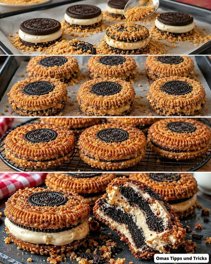 Knusprige Oreo-Cheesecake-Sandwiches mit cremiger Vanillefüllung