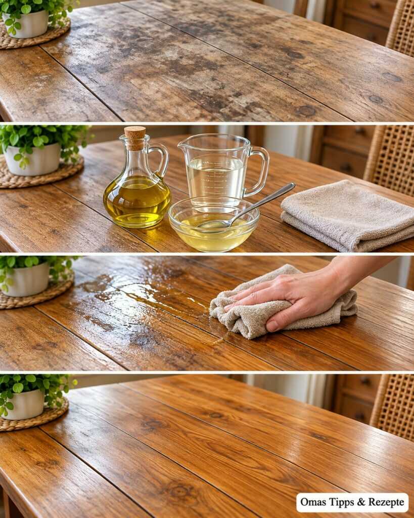 Dieser einfache Öl-Trick lässt einen stumpfen Holztisch wieder gepflegt aussehen