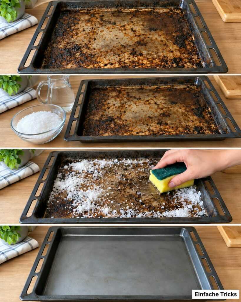 Backblech stark eingebrannt? Mit diesem einfachen Salz-Trick lösen sich hartnäckige Krusten leichter