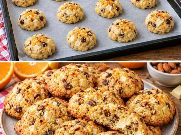 Orangen-Cookies mit weißer Schokolade und Mandeln – außen goldbraun, innen herrlich weich