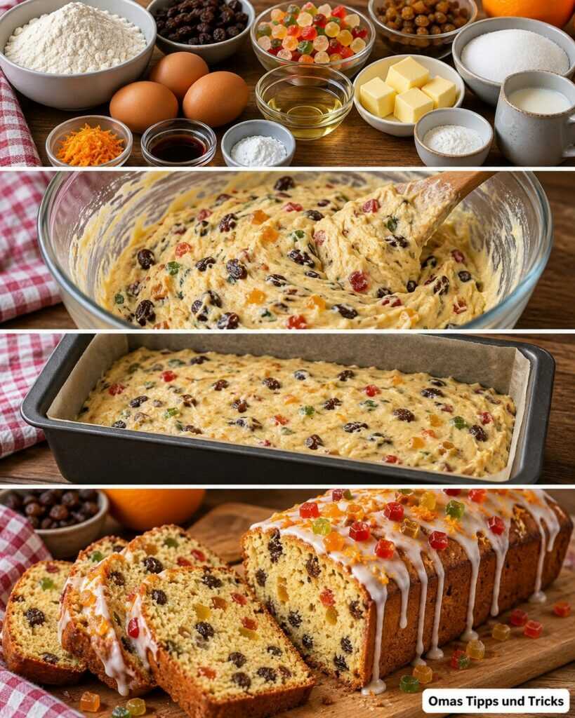 Saftiger Weihnachtskuchen mit Rosinen und kandierten Früchten – einfach, aromatisch und wunderbar festlich