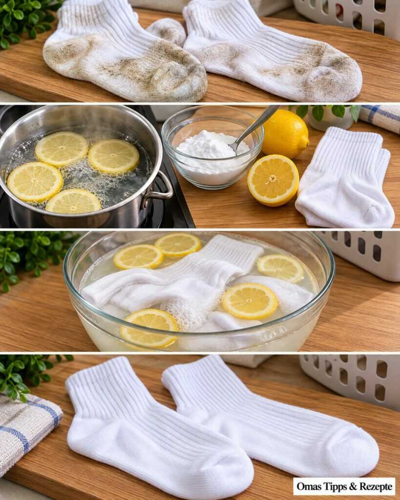 Weiße Socken wieder sauber: So löst du hartnäckigen Schmutz mit Natron und Zitrone
