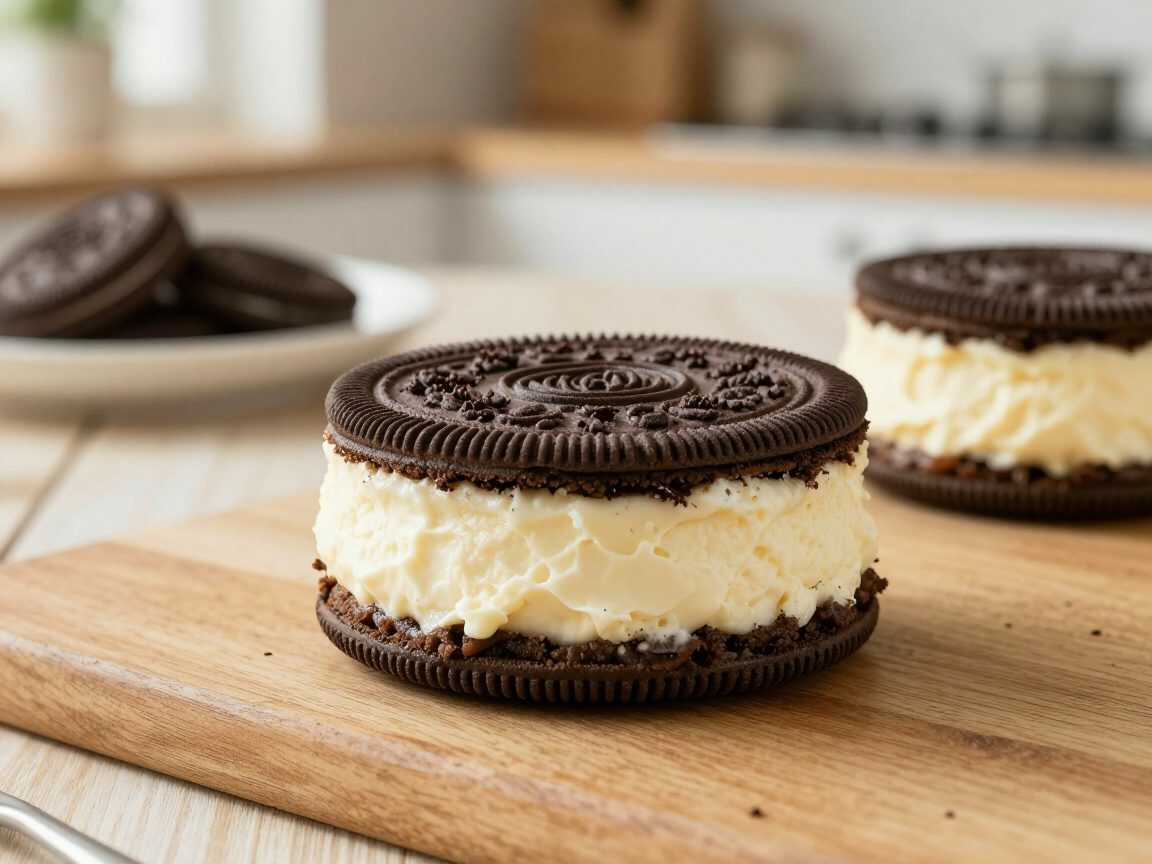 Knusprige Oreo-Cheesecake-Sandwiches mit cremiger Vanillefüllung